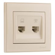 Розетка компьютерная + телефонная 2-м СП Rain RJ45 + RJ11 жемчуж./бел. перламутр. LEZARD 703-3030-143