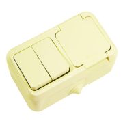 Блок выключатель 2-кл. + розетка с крышкой IP44 крем. Makel 18251