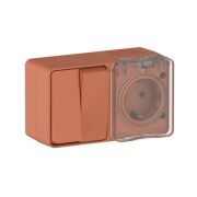 Блок ОП AtlasDesign PROFI IP54 (розетка 1-м 16А заземл. защ. шторки + 2-кл. выключатель 10А) терракот. SE ATN547074